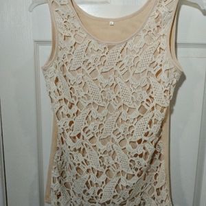 Large sleeves cream color with lace front stretch material top